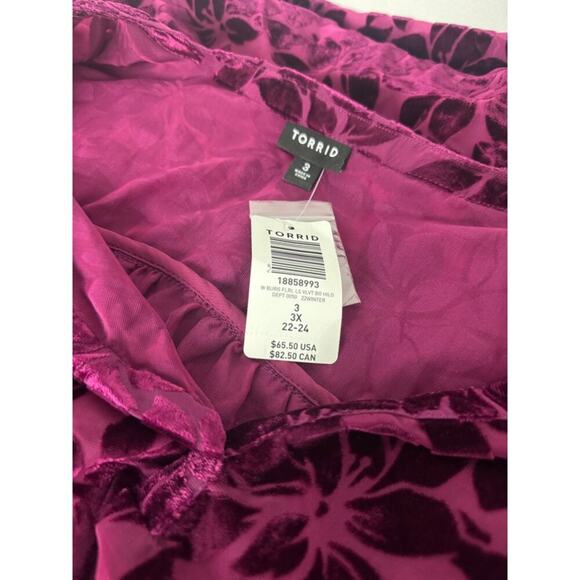 Torrid Floral Blouse, Magenta with Velvet Floral Pattern Size 3X NWT - Picture 7 of 13